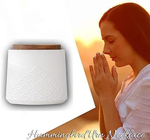 White Small Urn for Ashes - 43 Inch Ceramic Decorative Urn with Sea Wave Design