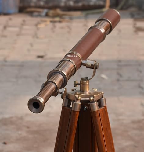 Vintage Brass Telescope with Adjustable Wooden Tripod