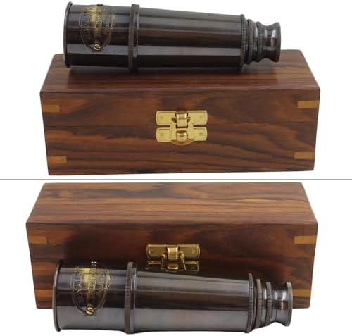 Vintage Brass Nautical Telescope with Wooden Box