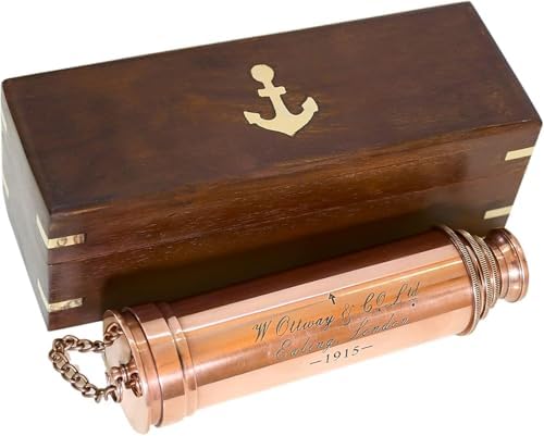 Vintage Copper Finish Telescope with Wooden Box