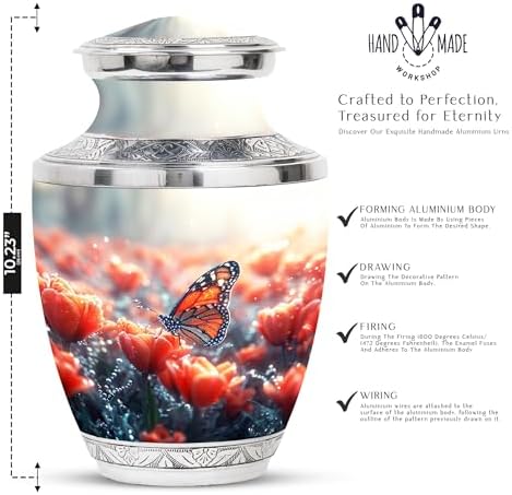 Monarch Butterfly Tulips Keepsake Urns Set - 5 Piece Funeral Urn Kit