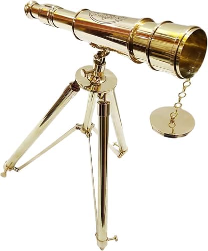 Nautical Shiny Brass Spyglass Telescope with Brass Tripod