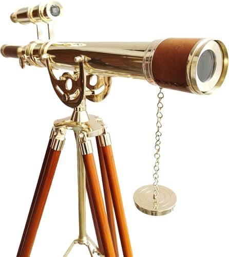 Vintage Brass Telescope with Wooden Tripod 1