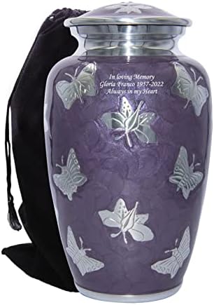 Custom Purple Butterfly Cremation Urn with Velvet Bag and Personalization