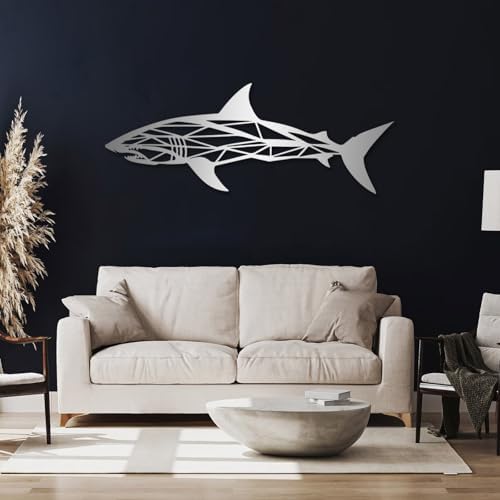 Shark Wall Art Metal Decor Silver 476x180 Inch