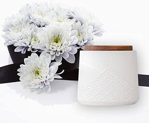 White Small Urn for Ashes - 43 Inch Ceramic Decorative Urn with Sea Wave Design