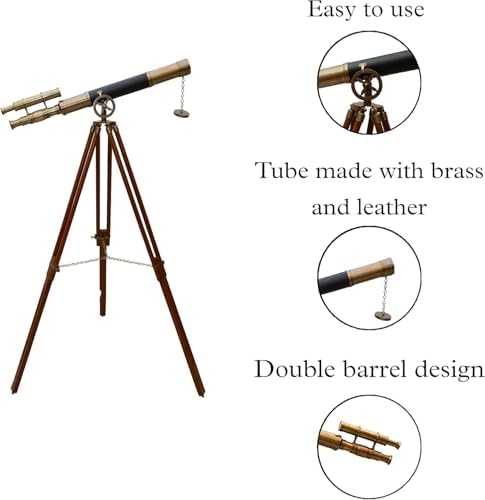 Nautical Handmade Double Barrel Telescope Floor Standing with Wooden Tripod