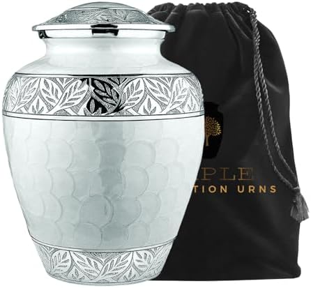 Elegant Cremation Urn Handcrafted Aluminum with Floral Silver Engraving