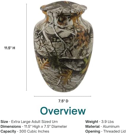 Classic Camouflage Cremation Urn - Extra Large Metal Urn for Ashes