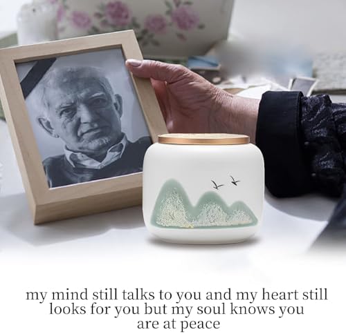 Black Ceramic Keepsake Urn for Human or Pet Ashes - Mountain White Design