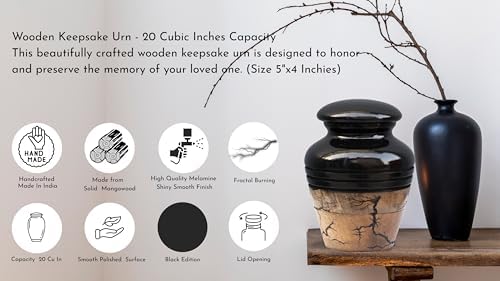 Small Wooden Urn for Ashes 20 Cuin Capacity Black Fractal Design