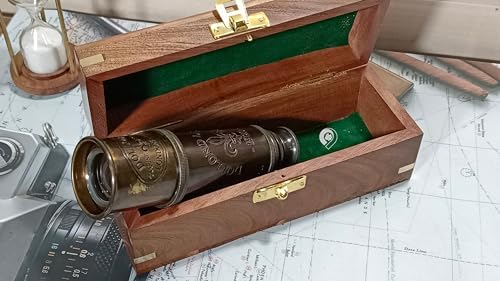 Antique Telescope 18 Inch Brass Pirate Spyglass with Wooden Box