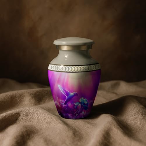 Personalized Hummingbird Mini Urn - Grey Enamel Design
