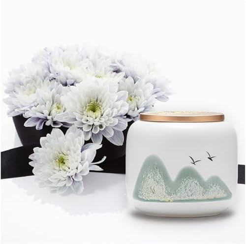 Black Ceramic Keepsake Urn for Human or Pet Ashes - Mountain White Design