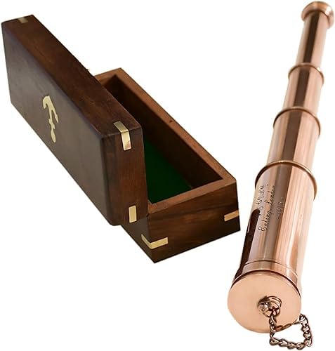 Vintage Copper Finish Telescope with Wooden Box