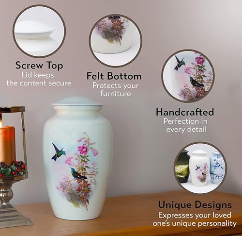 Premium Aluminum Hummingbird Ash Urn for Adults