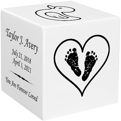Stonewood Custom Engraved Footprint Urn Cube for Infant Ashes - 15 Cubic Inch Capacity