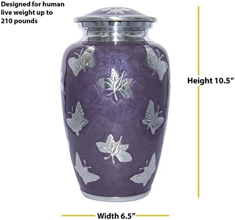 Custom Purple Butterfly Cremation Urn with Velvet Bag and Personalization
