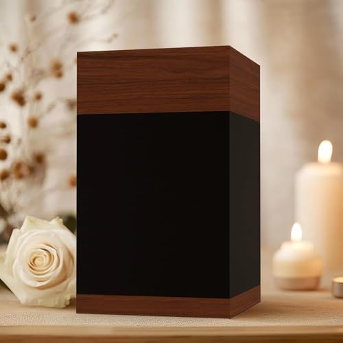 Wooden Cremation Urns for Human Ashes Black Urn with Solid Wood Base