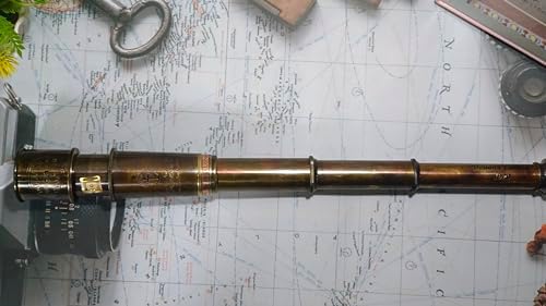 Antique Telescope 18 Inch Brass Pirate Spyglass with Wooden Box 1
