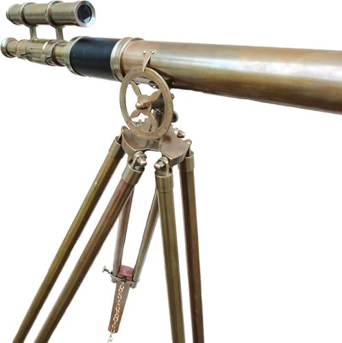 Vintage Ship Marine Telescope with Brown Wooden Tripod Stand