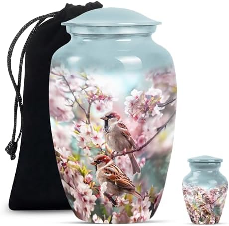 Sparrow with Flower Decorative Urn Set 2 Pack