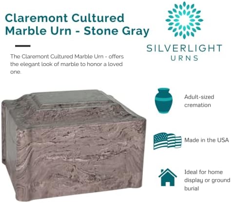 Claremont Stone Gray Cremation Urn for Ground Burial and Home Memorial