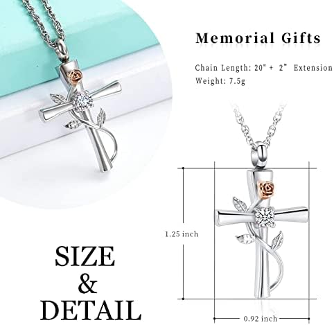 Cross Urn Necklace for Ashes Birthstone Rose Cremation Jewelry
