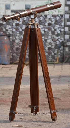 Vintage Brass Telescope with Adjustable Wooden Tripod
