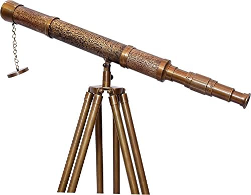 Nautical Ship Antique Brass Telescope with Wooden Tripod