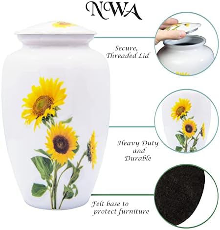 Sunflower Cremation Urn with Velvet Bag and Custom Engraving