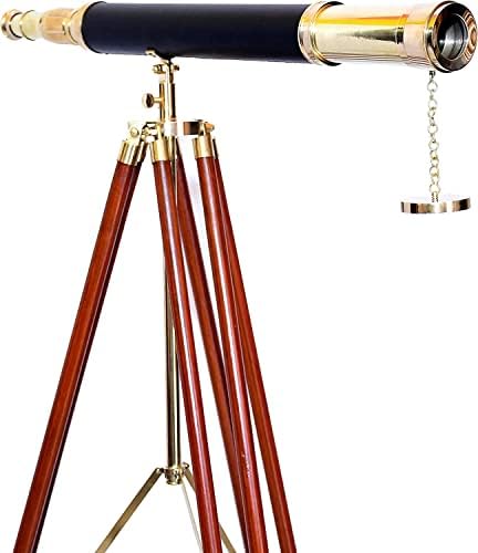 Vintage Antique Brass Finish Spyglass Telescope with Wood Tripod