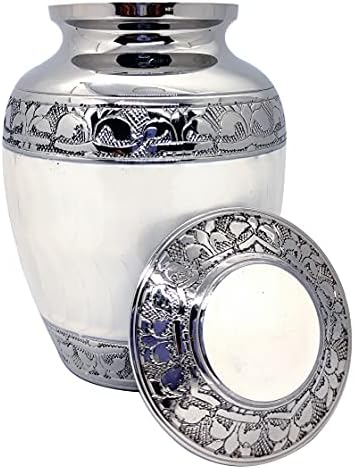 Small 6x4 Inch Brass Cremation Urn - 650ml White with Bag