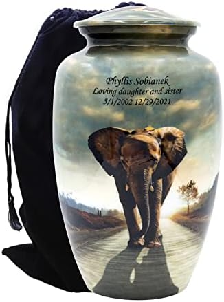 NWA Elephant Cremation Urn with Velvet Bags and Custom Engraving Large