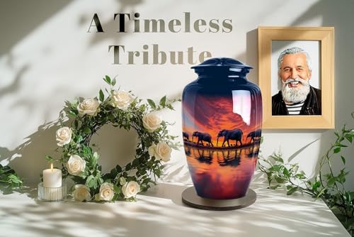 Cremation Urn for Dad - Elephant Savannah Memorial Container - 10 Inch Large