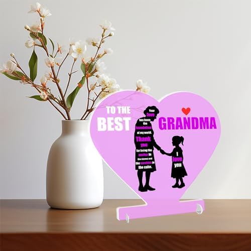 BulbaCraft Grandma Plaque To The Best Grandma - Pink Heart Shaped Decorative Sign