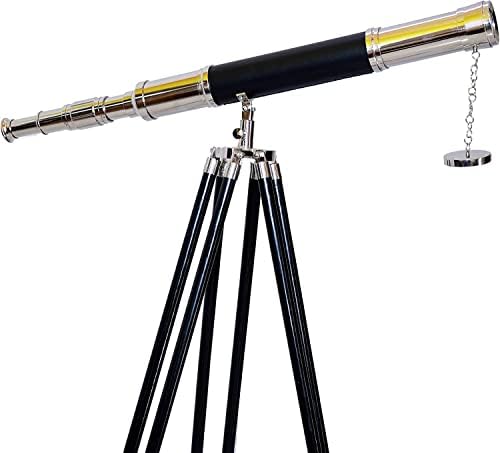 Vintage Nickel Chrome Telescope with Wooden Tripod