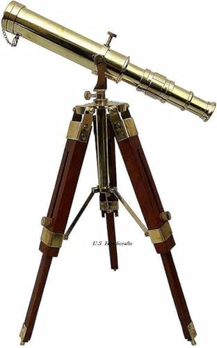 V19 Antique Brass Telescope with Wooden Tripod Stand 1