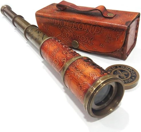 Antique Style Telescope in Leather Box with Glass Optics
