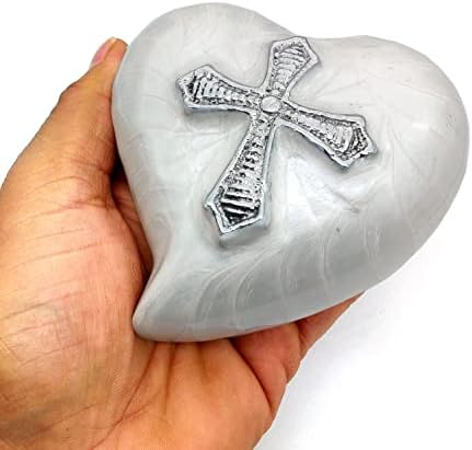 Handcrafted White Heart Shaped Cremation Urn with Stand and Gift Box