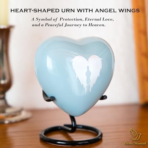 Mini Blue Heart Urn for Ashes - Wing Shaped Keepsake