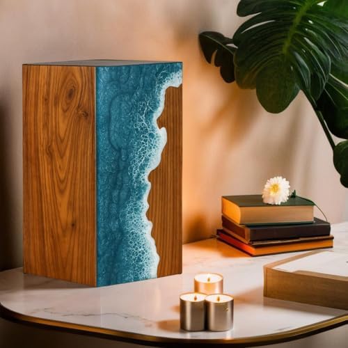 Handcrafted Wooden Urn for Human Ashes Ocean Wave Design