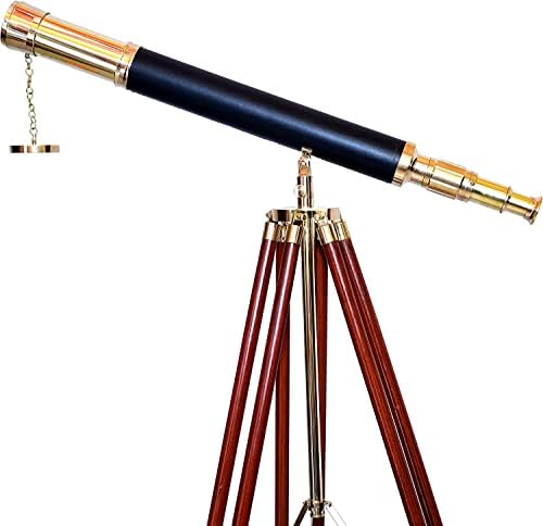 Vintage Antique Brass Finish Spyglass Telescope with Wood Tripod