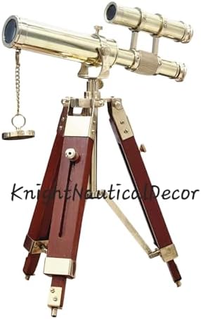 Vintage Nautical Brass Telescope with Wooden Stand