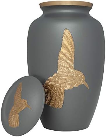 Grey Hummingbird Cremation Urn - Handmade Brass