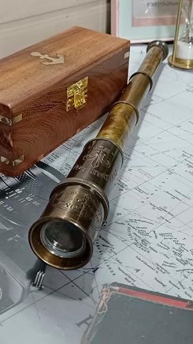 Antique Telescope 18 Inch Brass Pirate Spyglass with Wooden Box