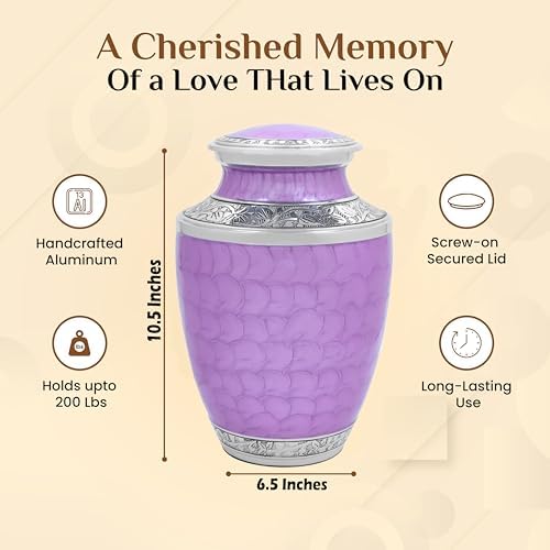 Handcrafted Lightweight Metal Memorial Urn - Purple Silver
