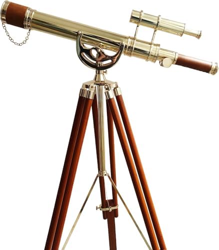 Vintage Brass Telescope with Wooden Tripod 1