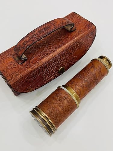 Antique Brass Telescope with Leather Case Handheld Nautical Decor