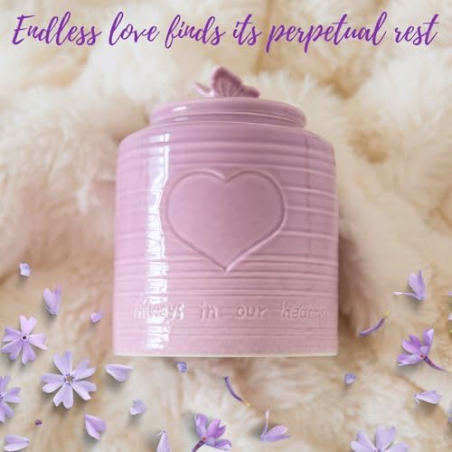 Small Purple Urn for Human Ashes - Heart and Butterfly Design